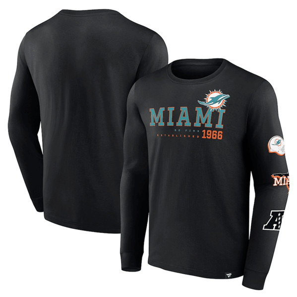 Miami Dolphins Black High Whip Pitcher Long Sleeve T-Shirt